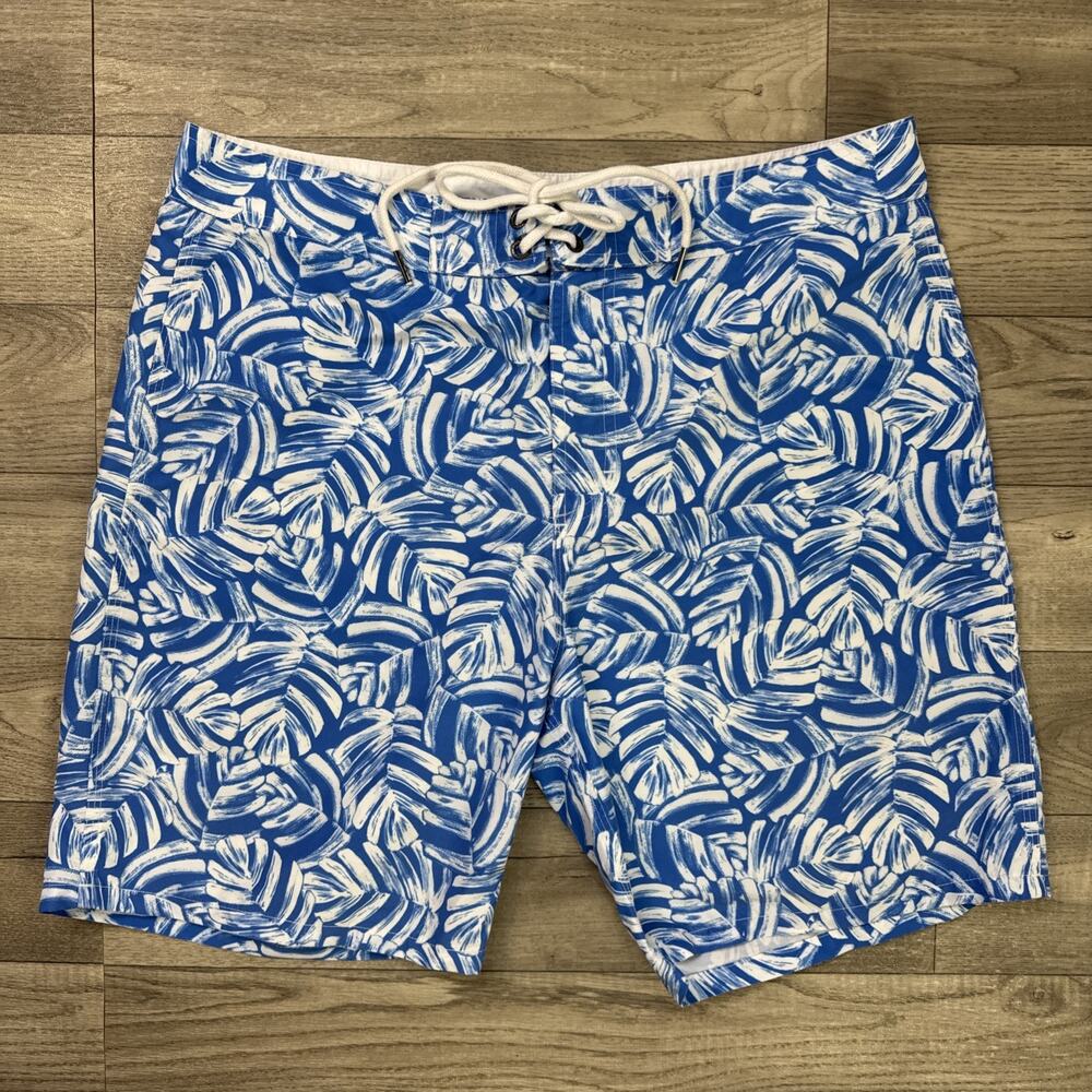 Strong Boalt Swim Trunks Board Shorts Blue Leaf Print sz 32